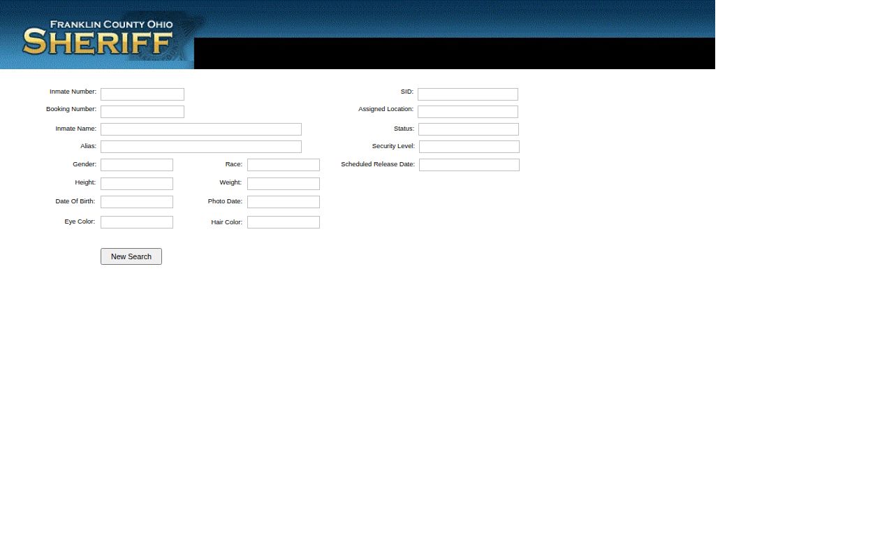 Franklin County current booking record with inmate mugshot and release fields