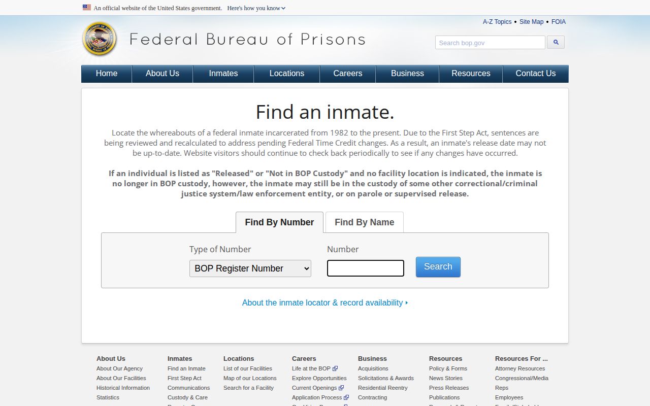 Federal BOP locator for a Franklin County released inmate check