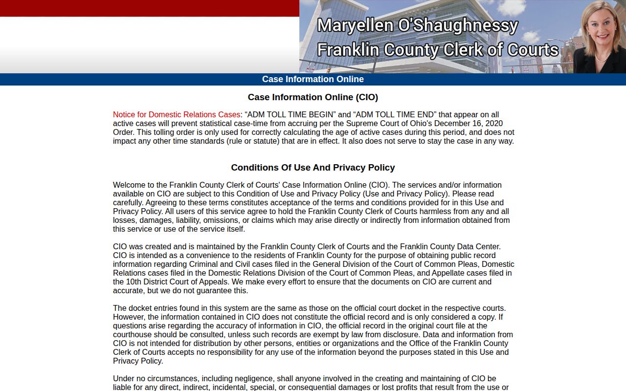 Franklin County Common Pleas search for released inmate court records